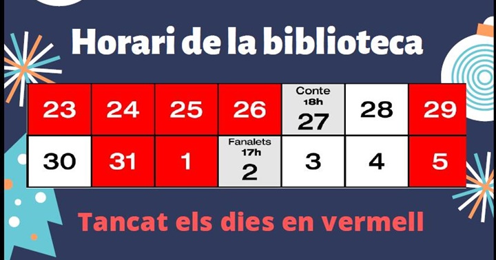 Calendari d’obertura festes de Nadal 2019-20